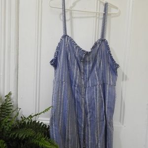 Light Denim Print Button Up Lined Sun Dress - 3x